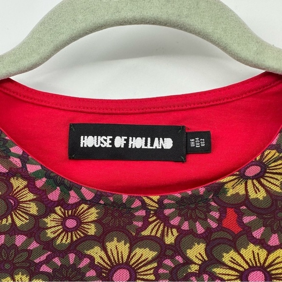 House of Holland Mesh Overlay Floral Graphic Print Midi Dress Size 2 - Picture 4 of 7